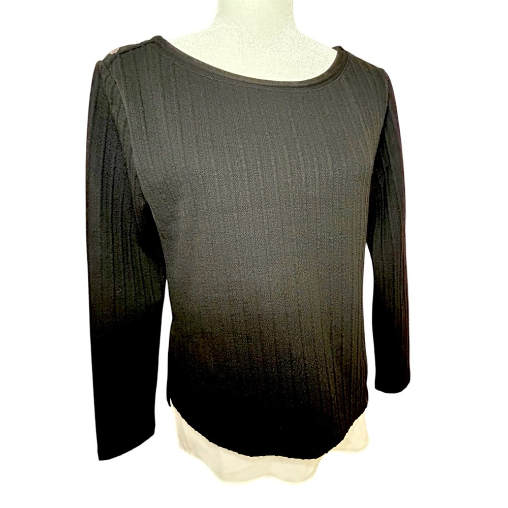 White House Black Market WHBM Mixed Media Black Sweater Size XS Chic Workwear